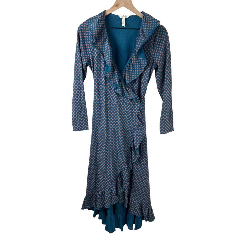Matilda Jane Womens Small Green Orange Floral Ruffled High Low‎ Wrap Dress
